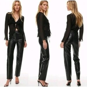 Wilfred Aritzia Melina Faux Leather Straight Leg Trouser Pants Womens 4 Black